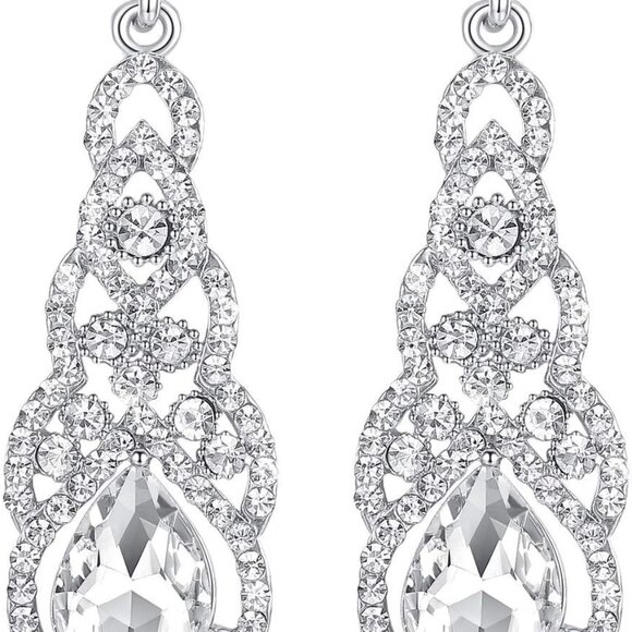Women's Teardrop Crystal Chandelier Earrings - Lightweight Hypoallergenic Design - Picture 1 of 6